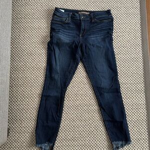 Joe’s Jean: crop skinny with frayed bottoms. Size 28